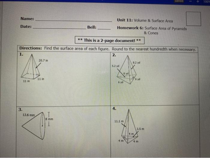 Unit 11 volume and surface area answers